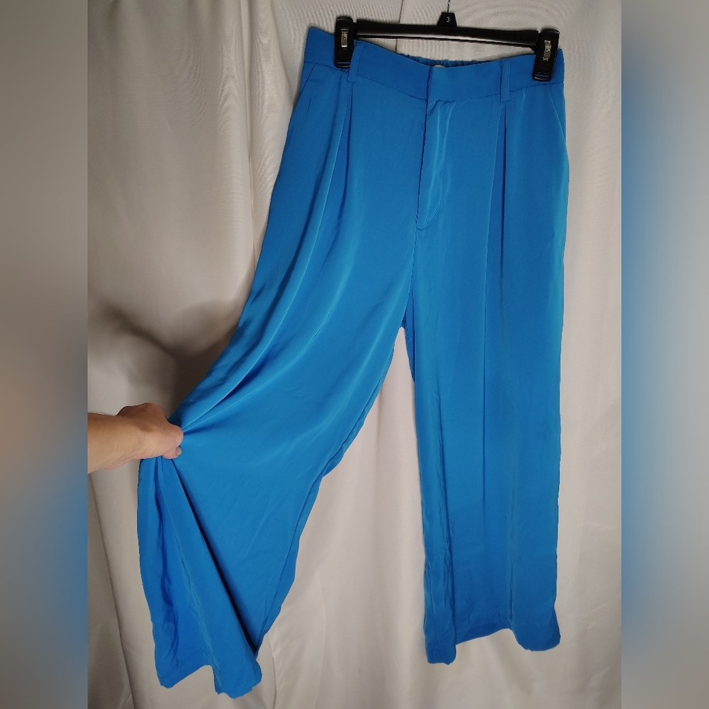 Tronjori Women's Wide Leg Palazzo Pants Blue Size Medium
